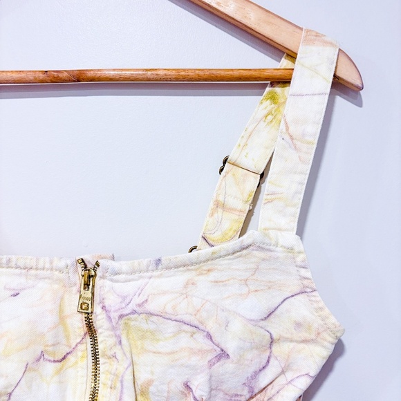 GUESS – Beige & purple marble denim crop top | Zip-front | Size S * - Picture 8 of 10